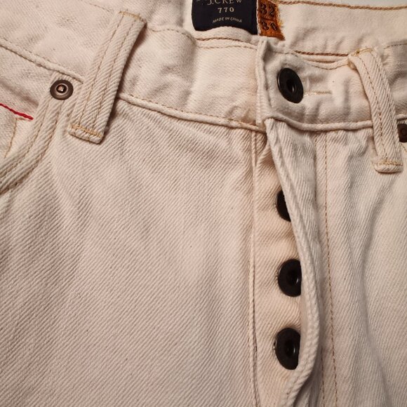 Mens J.Crew 770 Jeans Size 32 Buttonfly Straight Leg Cream Color Cotton - Picture 5 of 10
